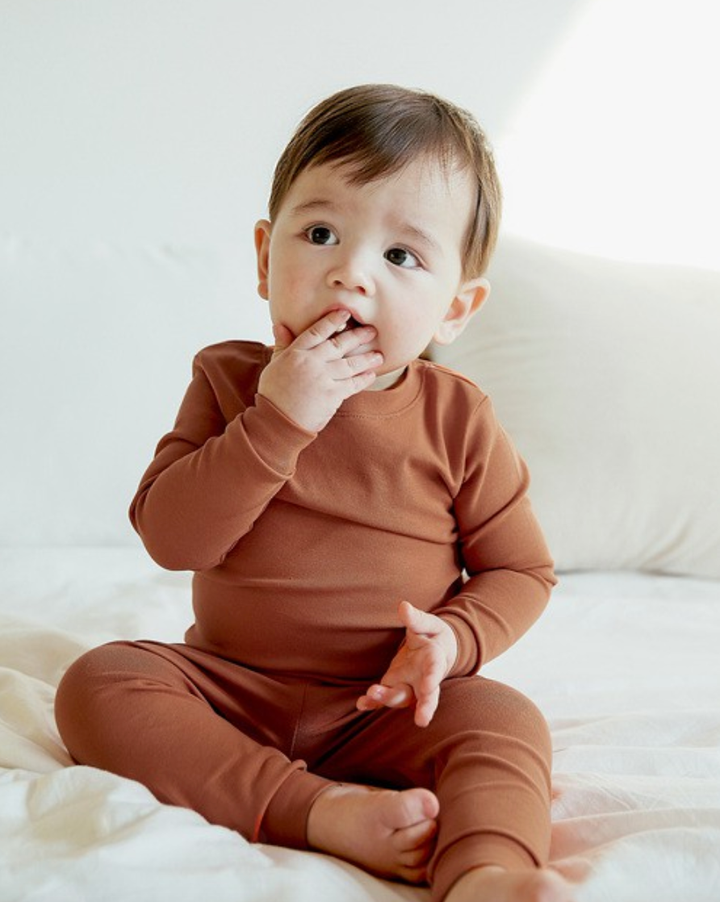 Basic Kids' Two-Piece Long-Sleeve Pajamas in Orange