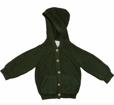 Hooded green baby cardigan