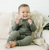 Mebie Baby - Organic Ribbed Henley Two-piece Set in Winter Green