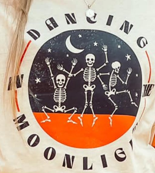 Skeletons Dancing in the Moonlight Tee in Cream (Youth M 10/12)