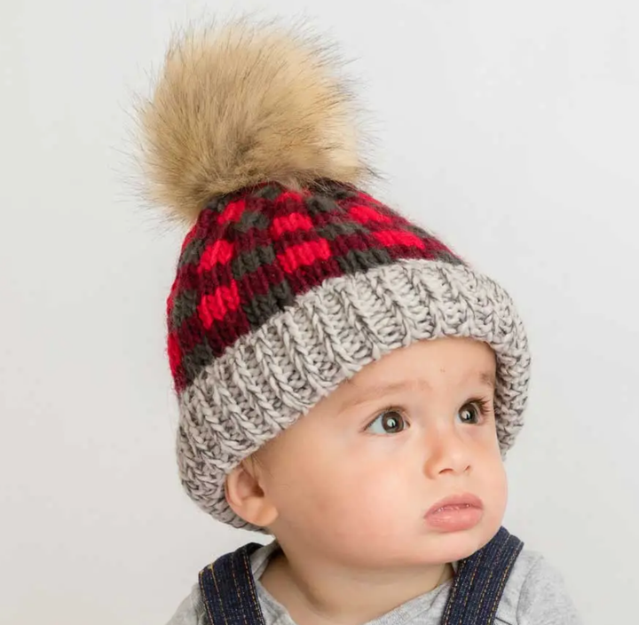 Huggalugs - Buffalo Check Pom Beanie in Red