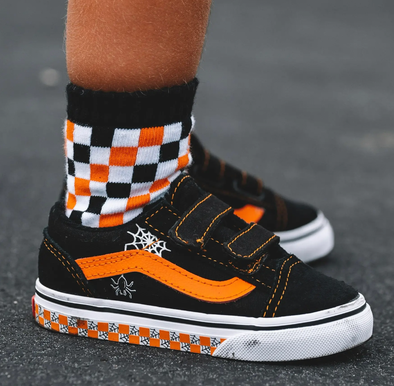 Kickin It Up Socks - Black/White/Orange Checkers