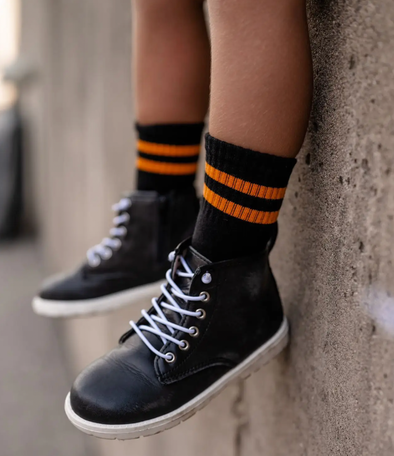 Kickin It Up Socks - Black w/ Orange Stripes
