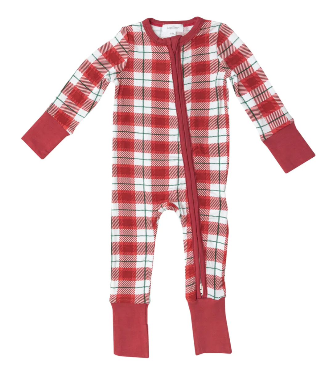 Angel Dear - Holiday Plaid One-Piece in Red/White