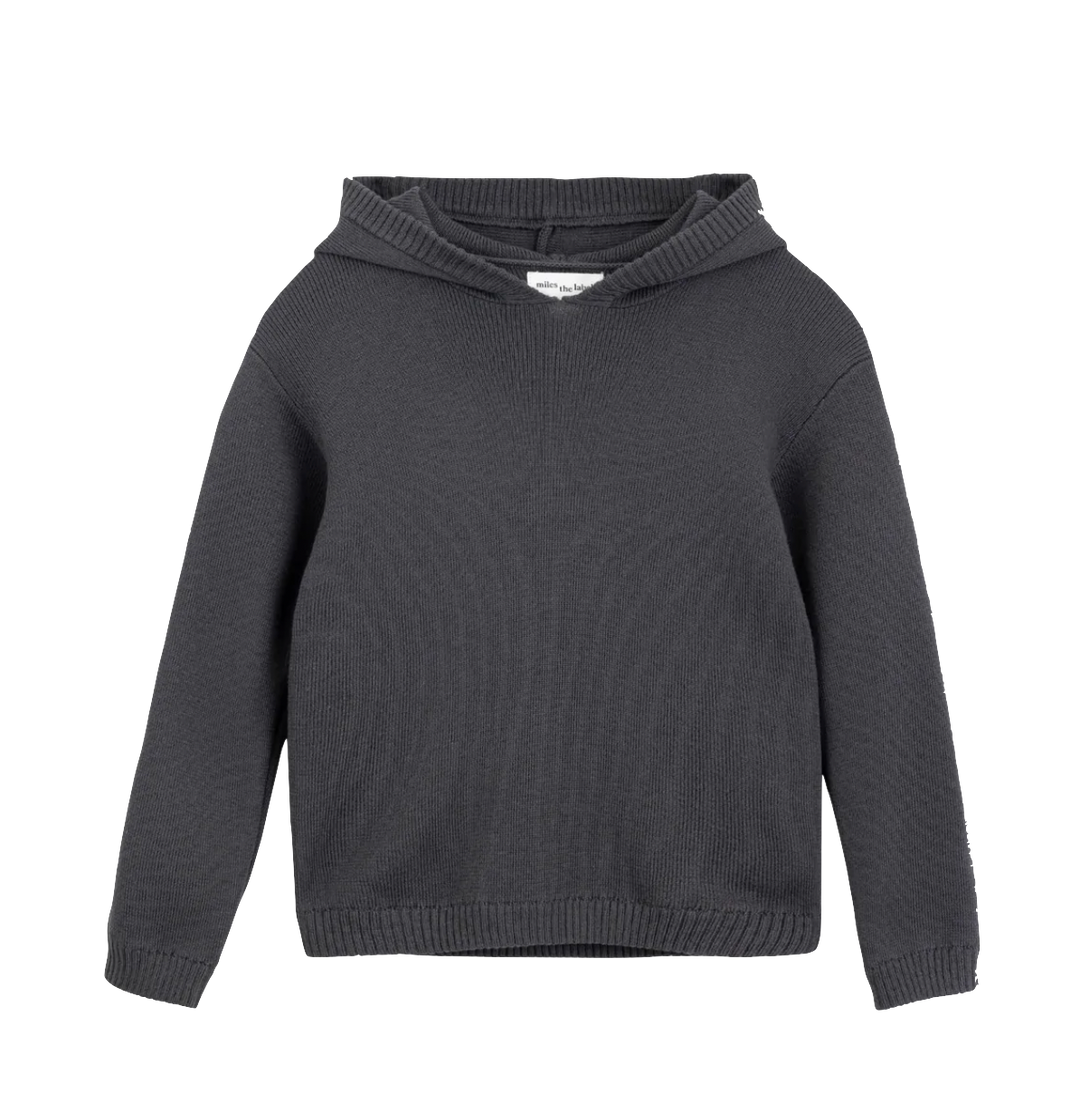 Miles - Long Sleeve Hooded Knit Sweater in Dark Grey