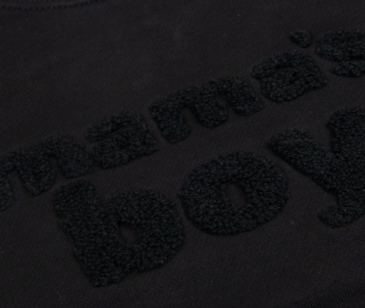 LeLaLo - Mama's Boy Chenille Letter Sweatshirt in Black