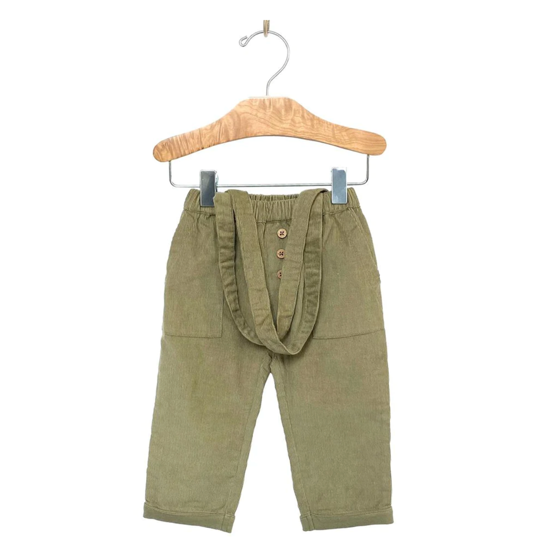 City Mouse - Suspender Pants in Fine Wale Corduroy in Olive