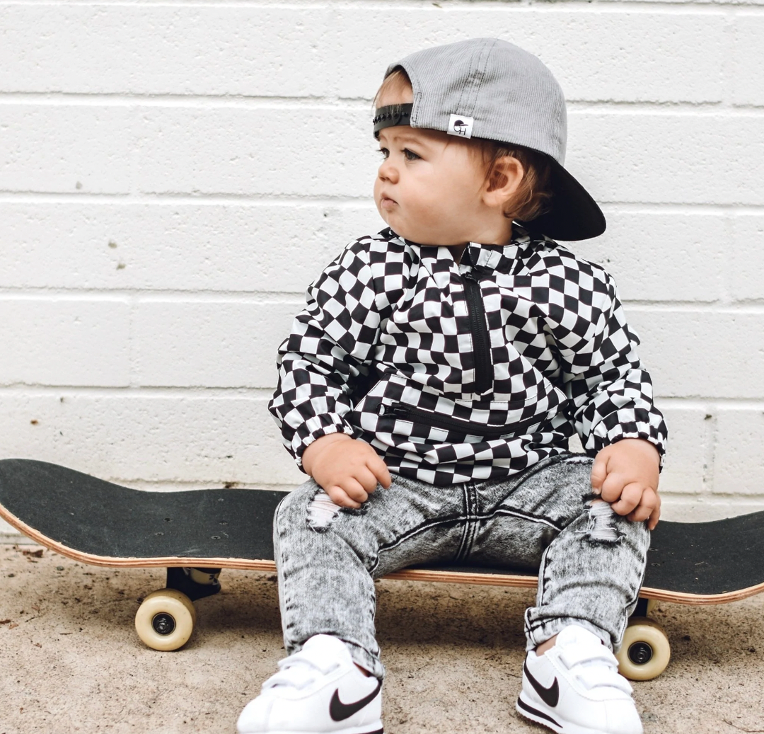 George Hats Checkered Windbreaker Jacket in Black White