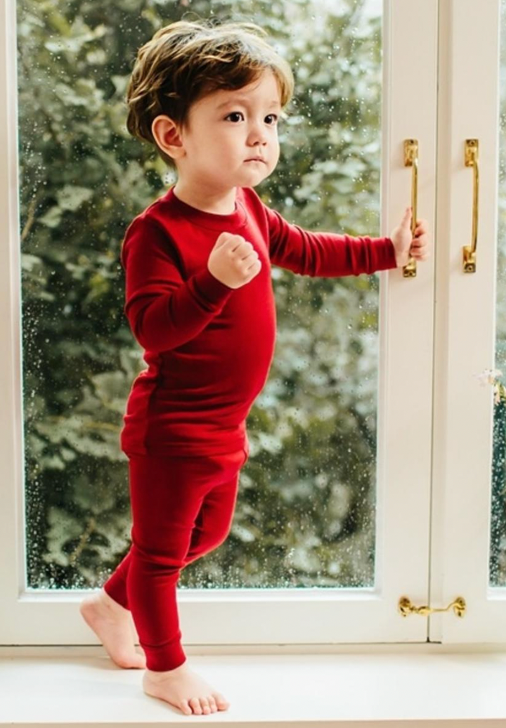 Basic Kids Modal Pajamas in Dark Red