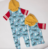 Rags - Retro Short Sleeve Hooded Kids Tee in Holiday Dinos