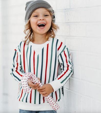Trilogy Design Co - Holiday Stripes Sweatshirt in White
