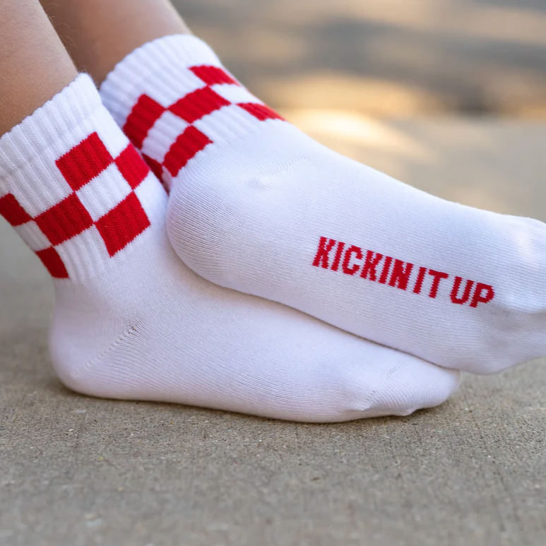 Kickin It Up Socks red and white checkers