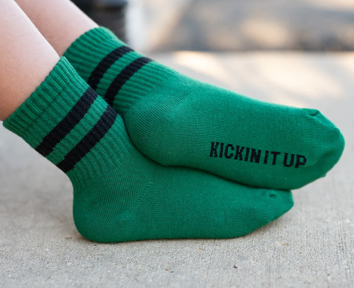 Kickin it up socks green with black stripe