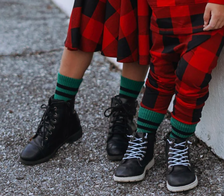 Kickin It Up Socks - Forest Green with Black Stripes