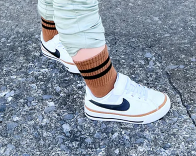 Kickin It Up Socks - Camel w/ Black Stripes