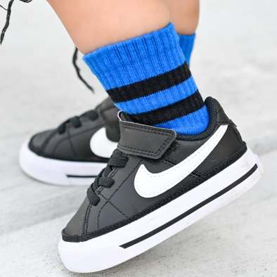 Kickin It Up Socks - Paxton Blue w/ Black Stripes