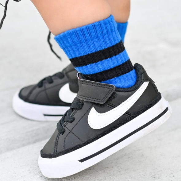 Kickin It Up Socks - Paxton Blue w/ Black Stripes