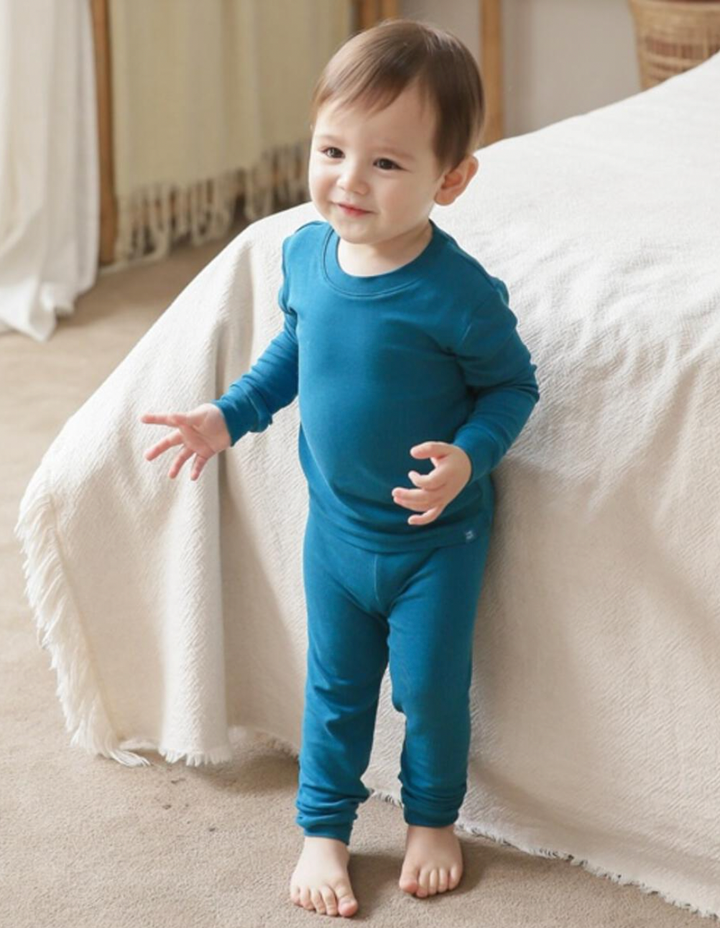 Basic Kids Modal Pajamas in Peacock Blue
