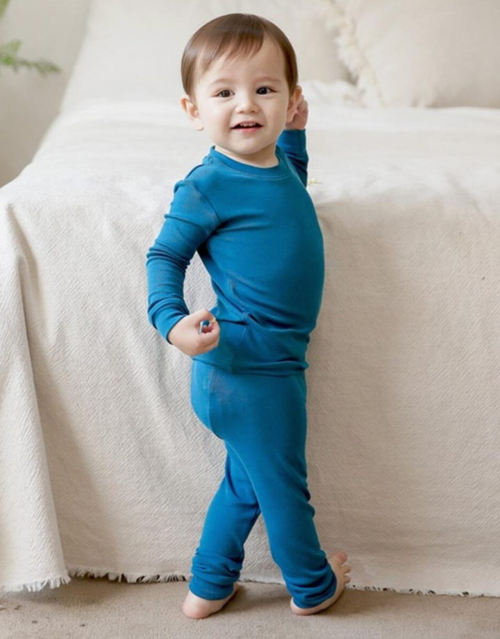 Basic Kids Modal Pajamas in Peacock Blue