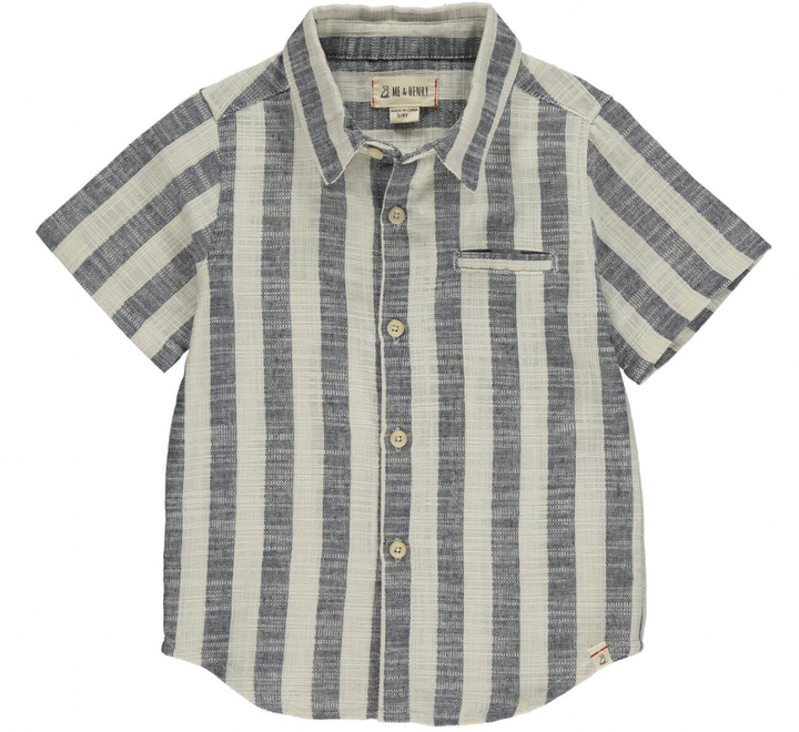 Me & Henry - Newport Short-Sleeved Button Up in Navy/Cream Stripes