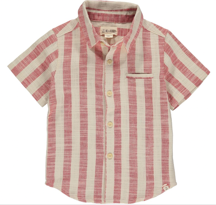 Me & Henry - Newport Short-Sleeved Button Up in Red/Cream Stripes