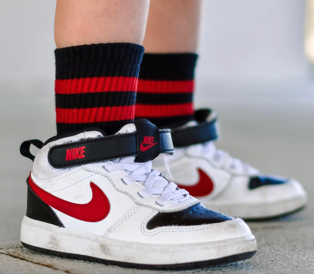 Kickin It Up Socks - Black w/ Red Stripes