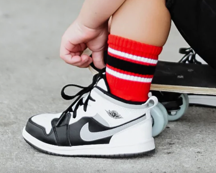 Kickin It Up Socks - Red w/ Black and White Stripes