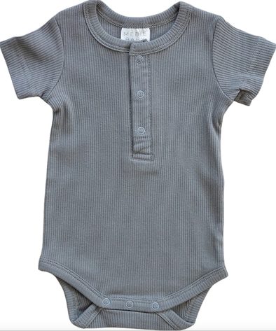 Mebie Baby - Organic Ribbed Henley Onesie in Grey