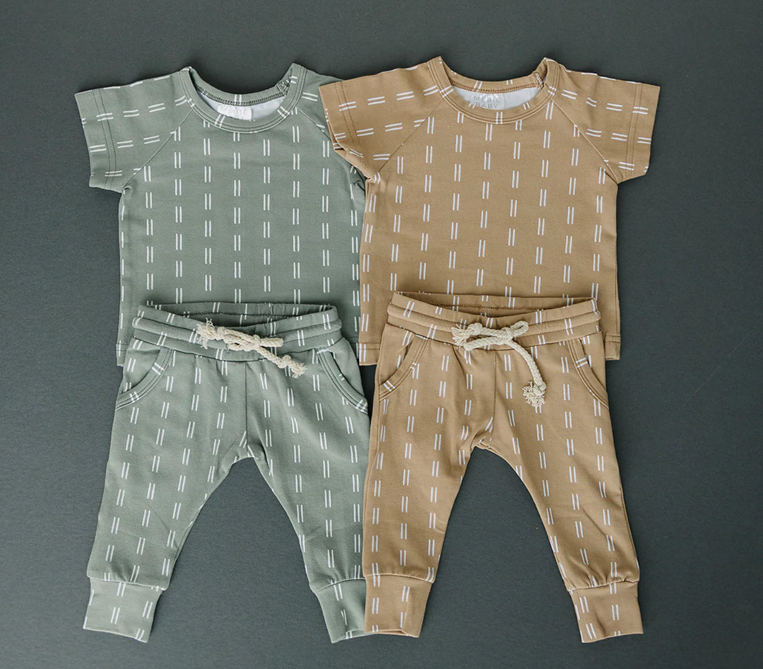 Mebie Baby - Two-Piece Short-Sleeve Set in Sage Strokes