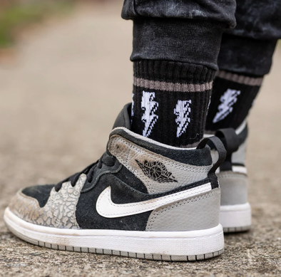 Kickin It Up Socks - Black with White Bolts