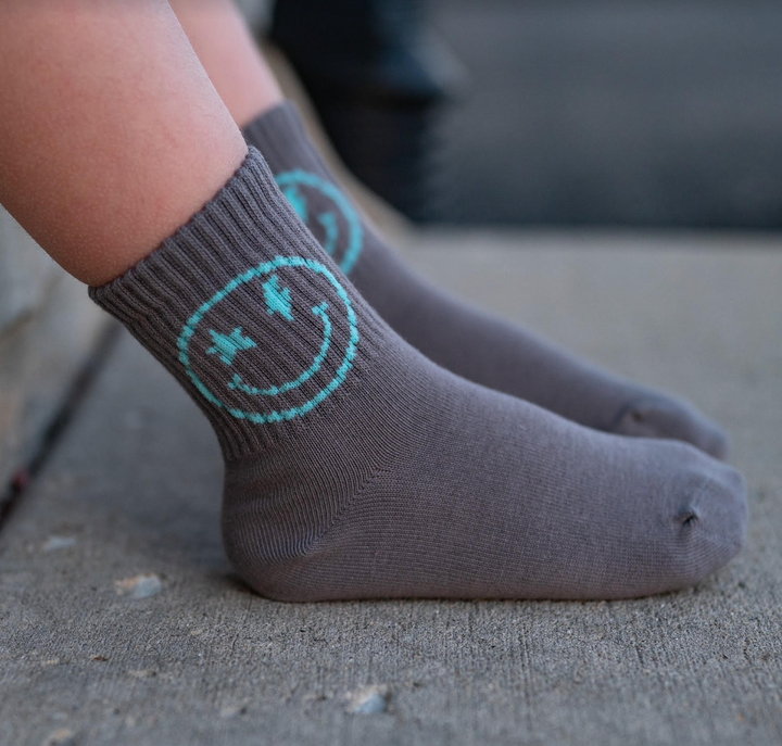 Kickin It Up Socks - Grey with a Turquoise Smile