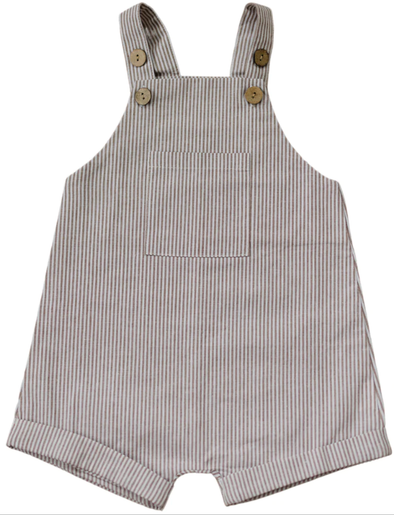 Mebie Baby - Linen Overalls in Camel/White Stripes