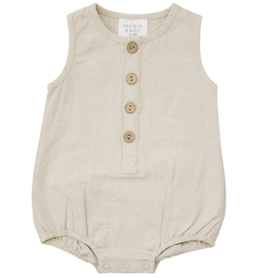 Mebie Baby - Linen Bubble Romper in Oatmeal (3-6mo and 6-12mo)