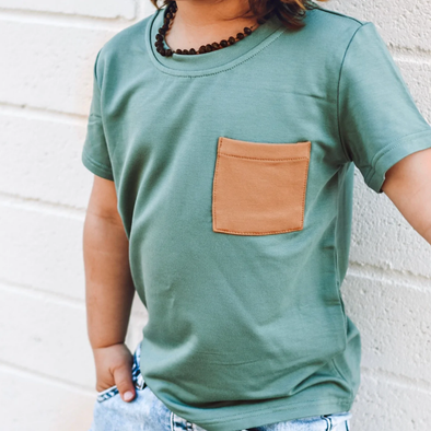 George hats teal tee with tan pocket