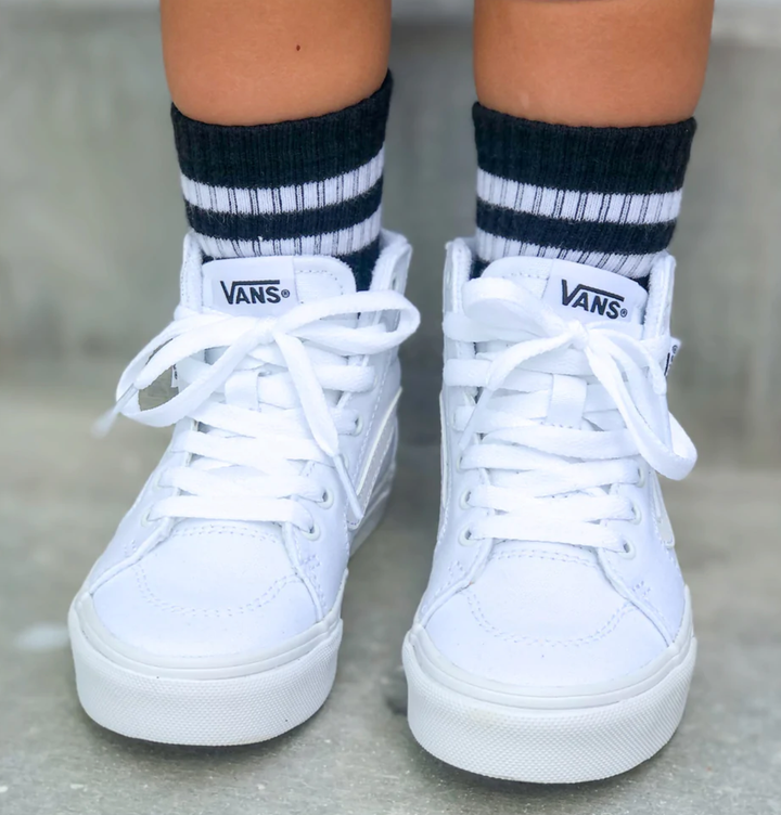 Kickin It Up Socks - Black w/ White Stripes