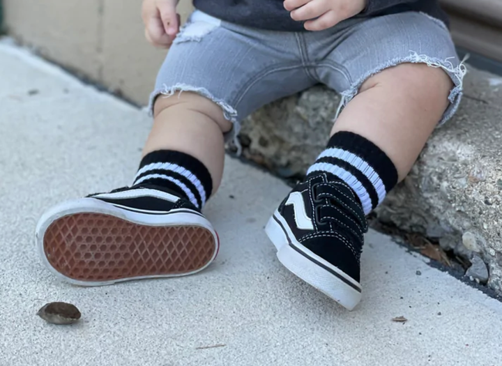 Kickin It Up Socks - Black w/ White Stripes