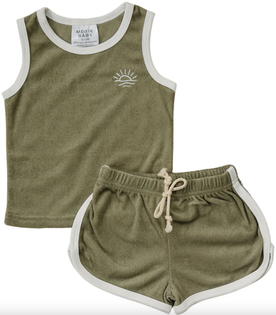 Mebie Baby - Terry Cloth Shorts Set in Olive