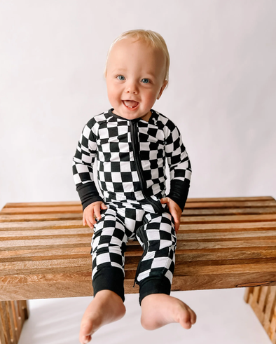 Dream Big Little Co - Black and White Checkers Dream Sleeper/Romper