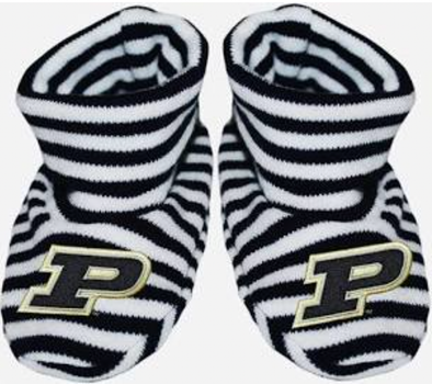 Purdue University Striped Newborn Booties in Black