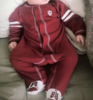 Indiana University Baby Sports Shoe Footed Romper in Crimson