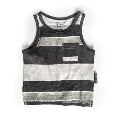 Little Bipsy - Washed Stripe Pocket Tank in Black