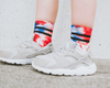 Kickin It Up Socks - Red/White/Blue Tie Dye w/ Black Stripes
