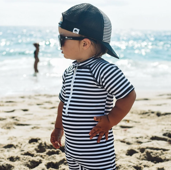 George Hats - Striped Sunsuit in Black/White Stripes