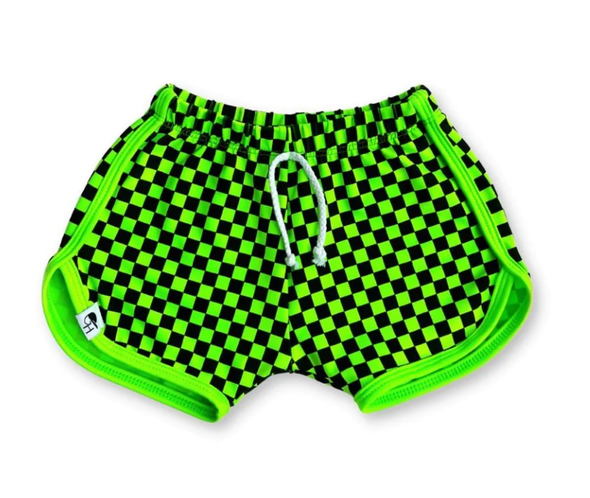 boys neon check swim trunks