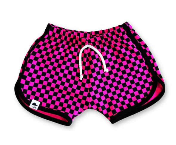 George Hats - Track Swim Shorts in Neon Pink Checks