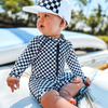 George Hats - Long-Sleeve Baby Sunsuit in Black/White Checks