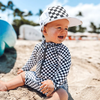 George Hats - Long-Sleeve Baby Sunsuit in Black/White Checks