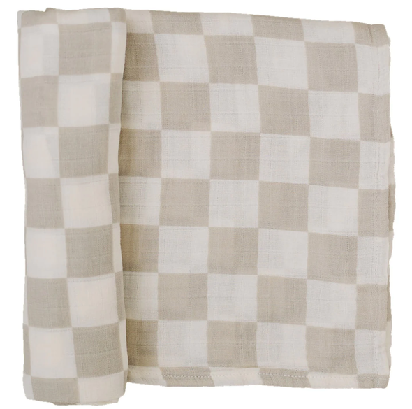 Mebie Baby - Checkered Muslin Swaddle in Taupe
