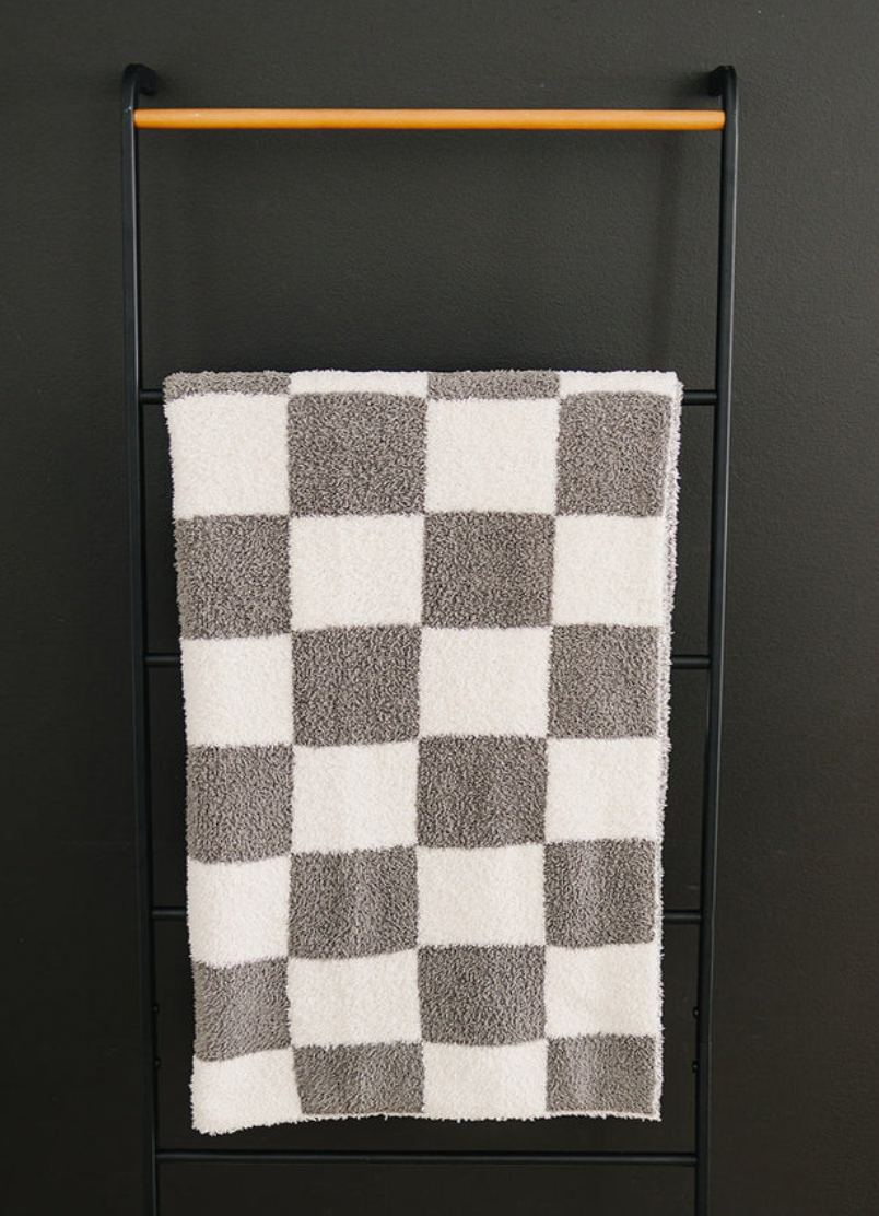 Mebie Baby - Plush Lovey Blanket in Charcoal Checkers 15"x20"