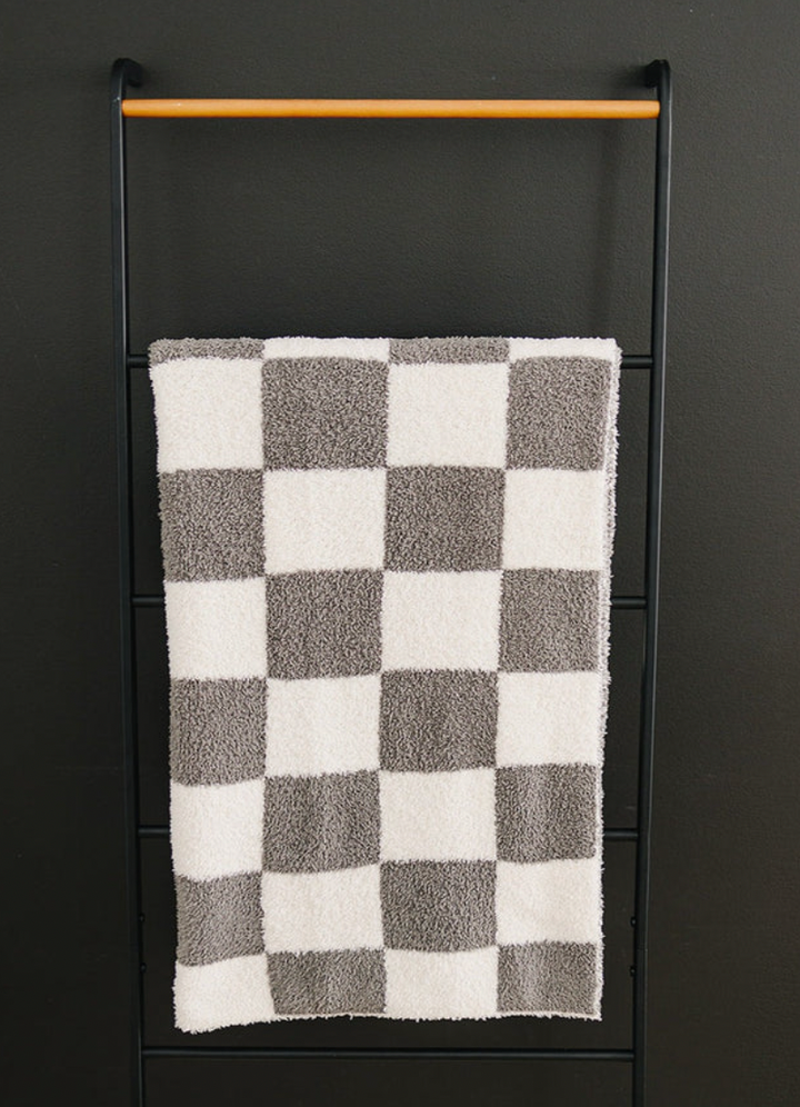 Mebie Baby - Plush Children's Blanket in Charcoal Checkers 45"x60"